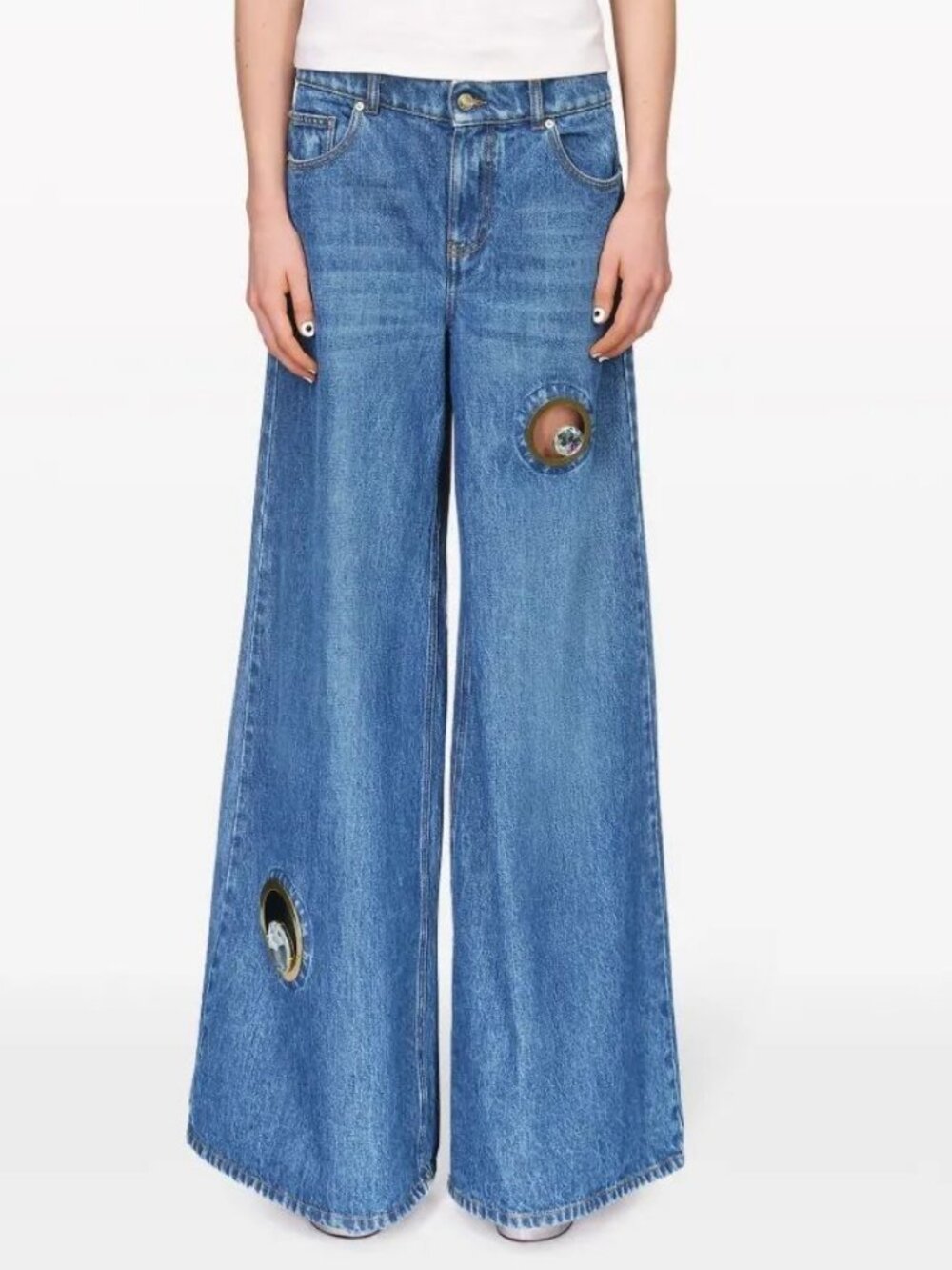 AREA Crystal Eyelet Wide-Leg Jeans High-Waist size 28
